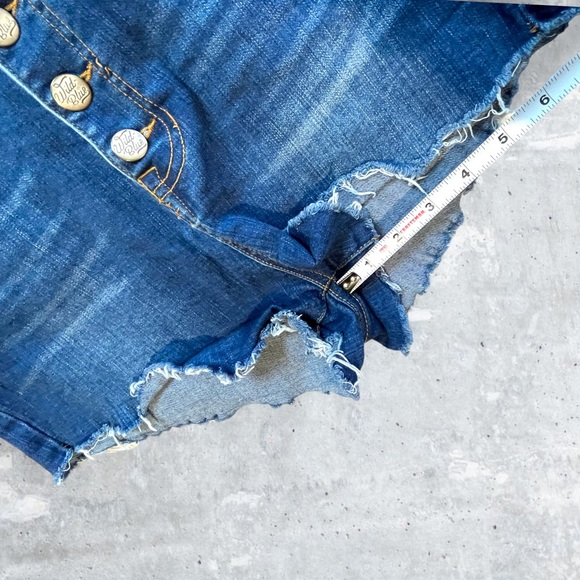 Wild Blue Button Fly, Distressed Denim Shorts - Picture 7 of 13